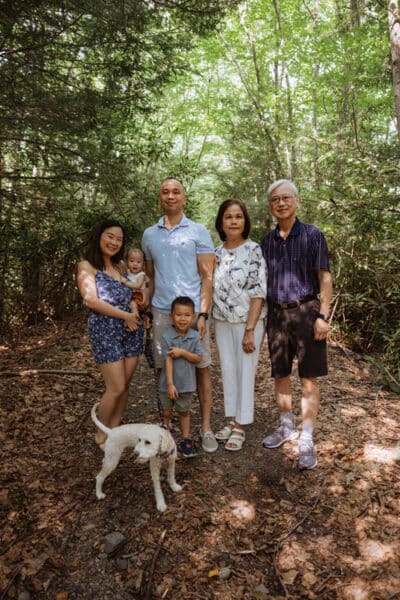 Multigenerational, family, and dog enjoying the turkey wilderness trail