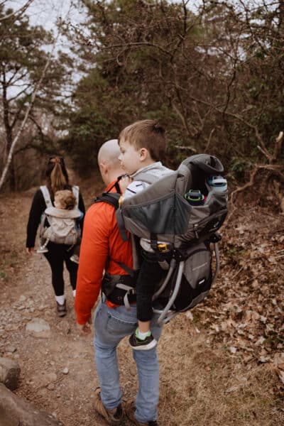 A family walk with two small children along the Turkey wilderness Trail